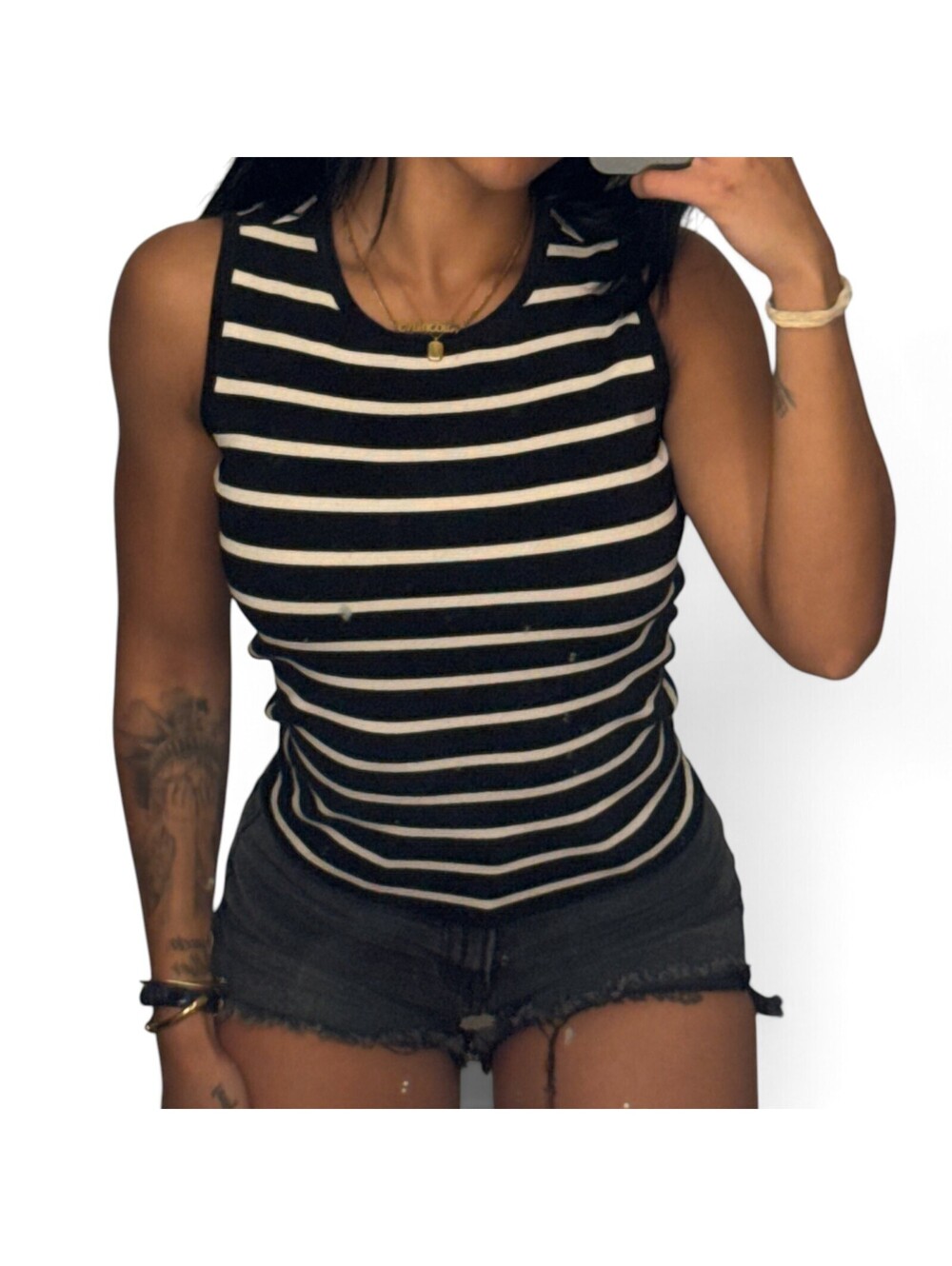 Chico's Black Ivory Striped Silk Blend Sleeveless Top